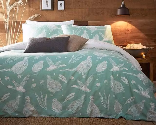 Creative Cloth Moorland Birds Reversible Polycotton Duvet Set and Pillowcase, Green and White, W/D/H: 200 x 200 cm – 3