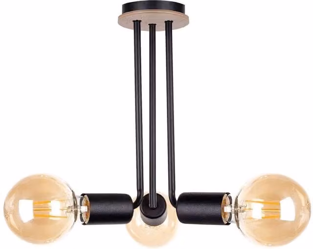 Netlighting Venna Multi Arm Semi Flush Ceiling Light in Black and Wood, Diameter: 25 cm, 3x E27