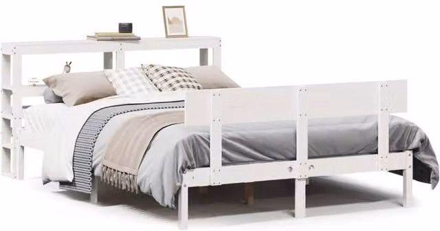 Berkfield Home White Solid Wood Pine Bed Frame with Side Compartments, W/D/H: 120 x 190 cm