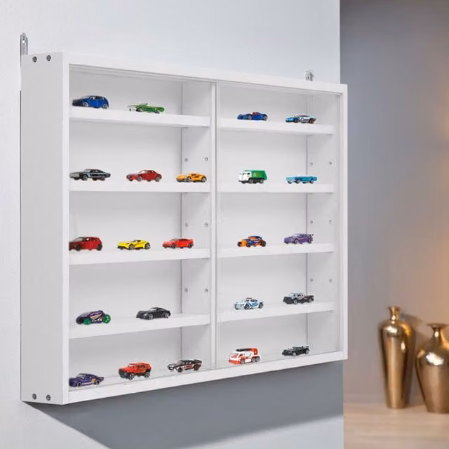 Livingandhome Modern Wall-Mounted Display Cabinet with Transparent Sliding Glass Doors in White