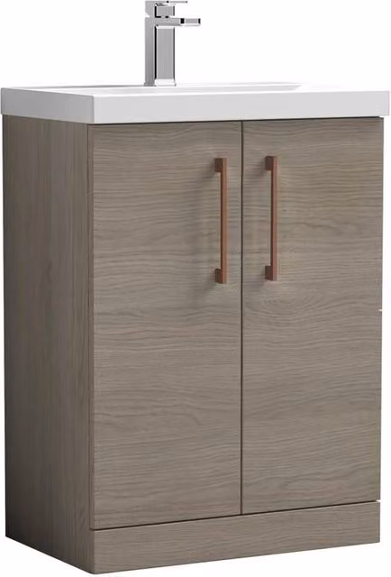 Balterley Solace Oak Contemporary 2-Door Freestanding Bathroom Floor Vanity Basin in Brown, Width: 60 cm – 1