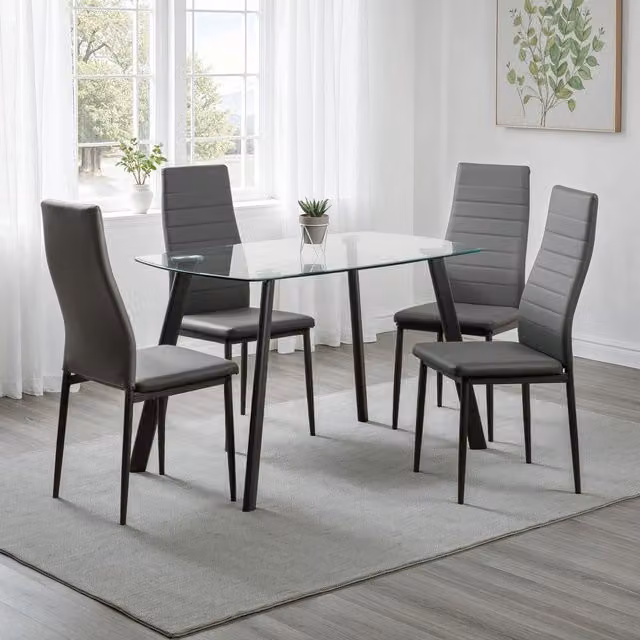 Seconique Abbey Modern Glass Dining Table and 4 Grey Chairs Set – 1