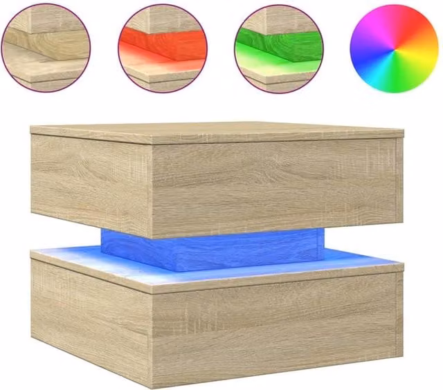 Berkfield Home Sonoma Oak Coffee Table with LED Lights in Beige, W/D/H: 50 x 50 x 40 cm