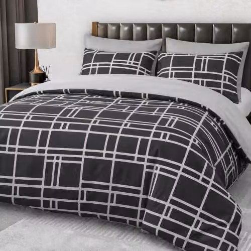 Pamposh Reversible Double Duvet Set in Black and Grey, 3-Piece Hypoallergenic Brushed Microfibre Bedding with Zipper Closure, Duvet Cover 200 x 200 cm and Pillowcases 50 x 75 cm – 1
