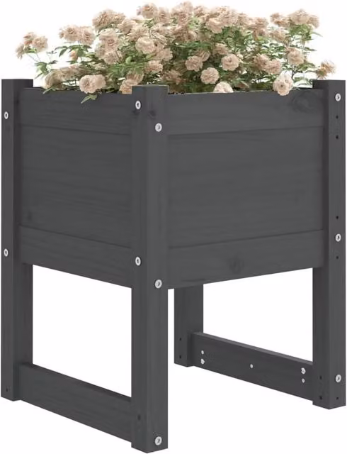 Berkfield Home Grey Solid Wood Pine Planter W/D/H: 40 x 40 x 52.5 cm