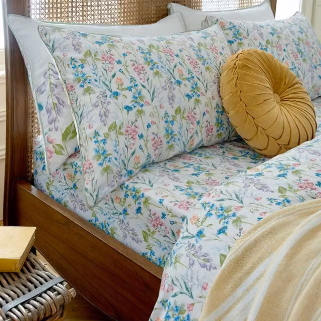 Laura Ashley Elston Garden Ditsy Floral Cotton Mako Satin Fitted Sheet, Multicolour