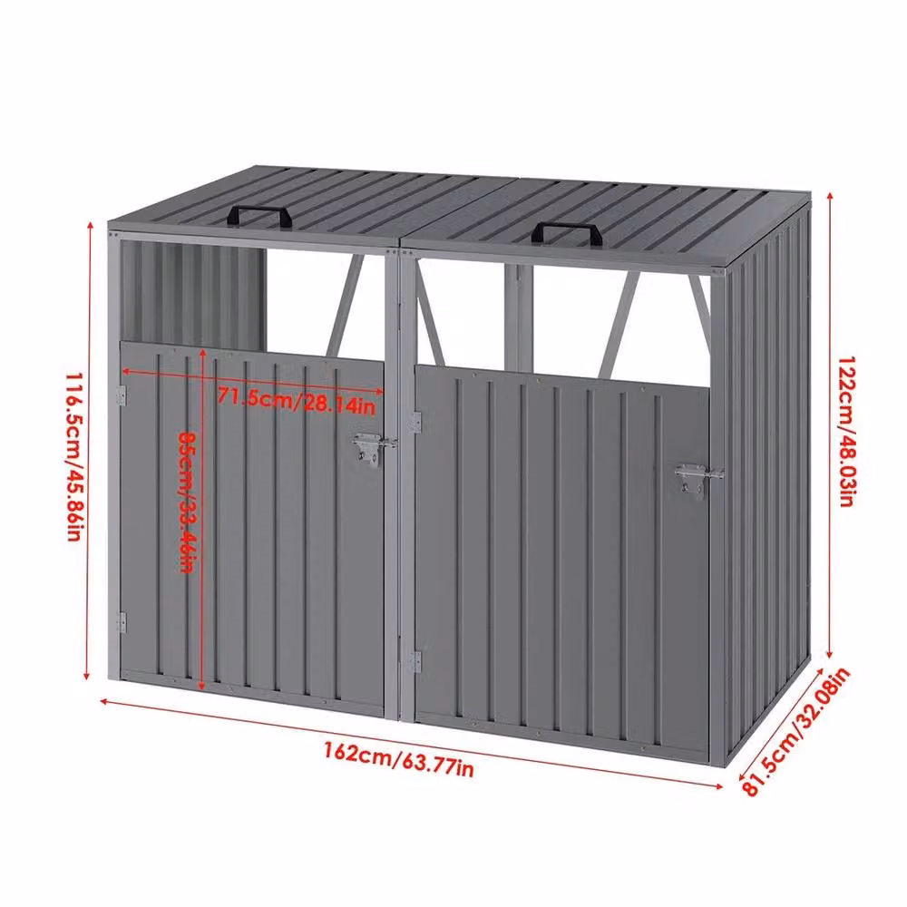 EONLION Grey Metal Wheelie Bin Storage Store Cover – 2