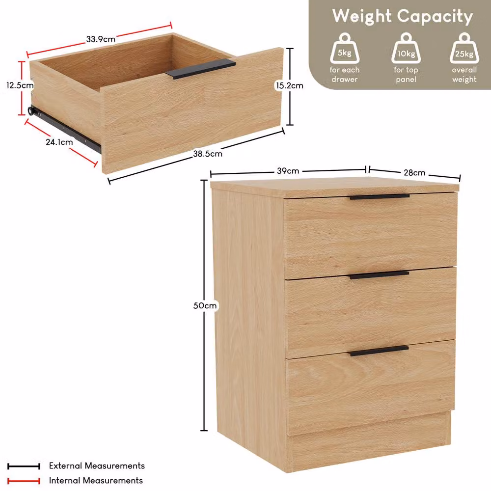 HD Designs Trega 3 Drawer Bedside Chest in Light Brown – 2