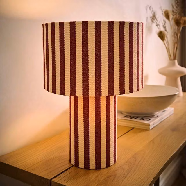 Florence Pinstripe Linen Table Lamp in Red