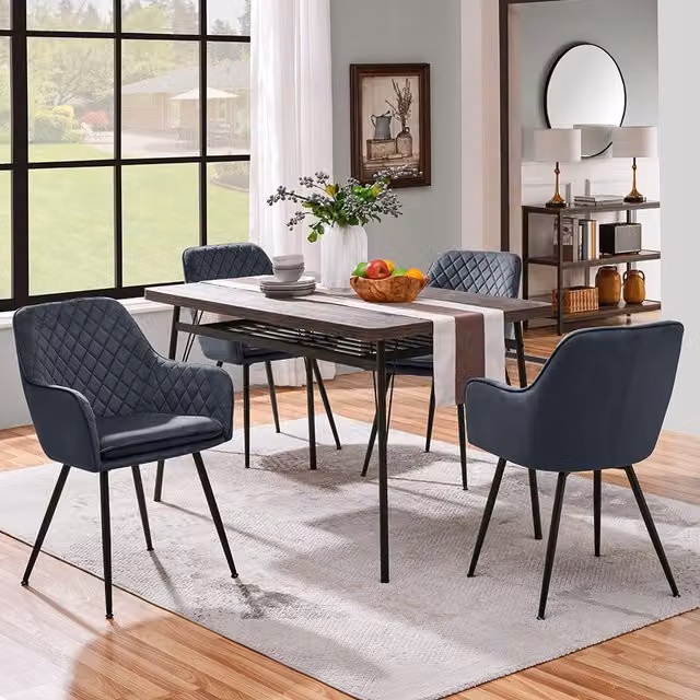 Yaheetech Set of 2 Modern Velvet Fabric Dining Chairs in Dark Grey