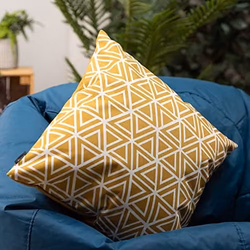 ICON Set of 2 Yellow Graphic Print Waterproof Outdoor Cushions, W/D/H: 43 x 43 x 43 cm – 2