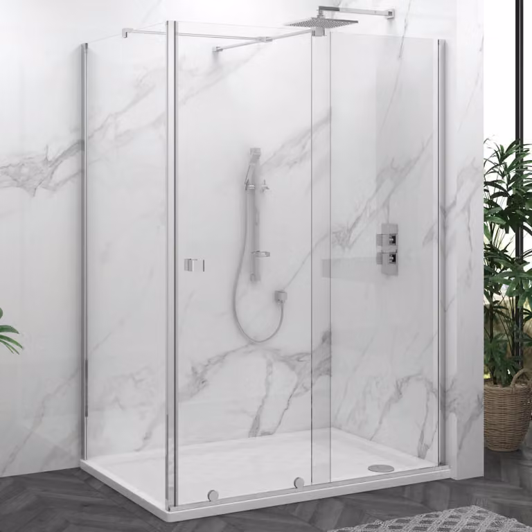 Luton Rectangular Wet Room Sliding Shower Screen Enclosure with Mineral Cast Tray, Transparent Glass with Silver Trim, W: 120 cm, H: 195 cm