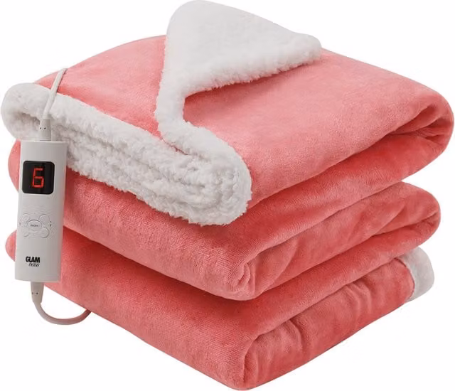 Glamhaus Heated Electric Fleece Throw Blanket in Pink, W 160 cm x D 130 cm