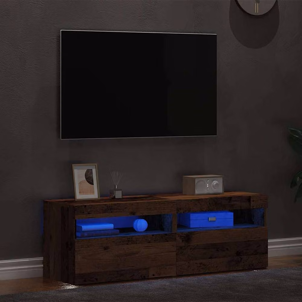 Berkfield Home Set of 2 Modern TV Cabinets with LED Lights in Brown Old Wood Engineered Wood – 4
