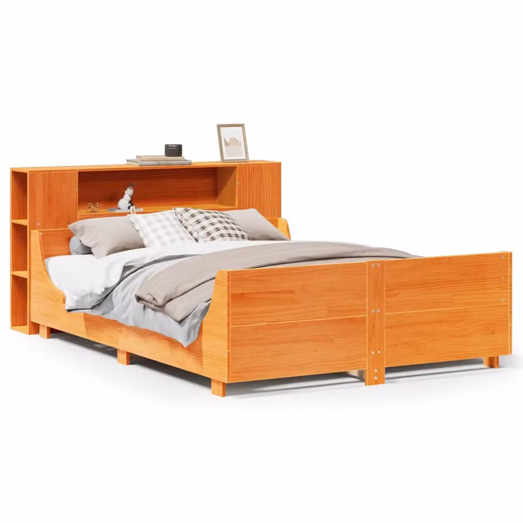 Berkfield Home King Size Solid Wood Pine Bed Frame in Wax Brown, W/D/H: 150 x 200 cm – 2