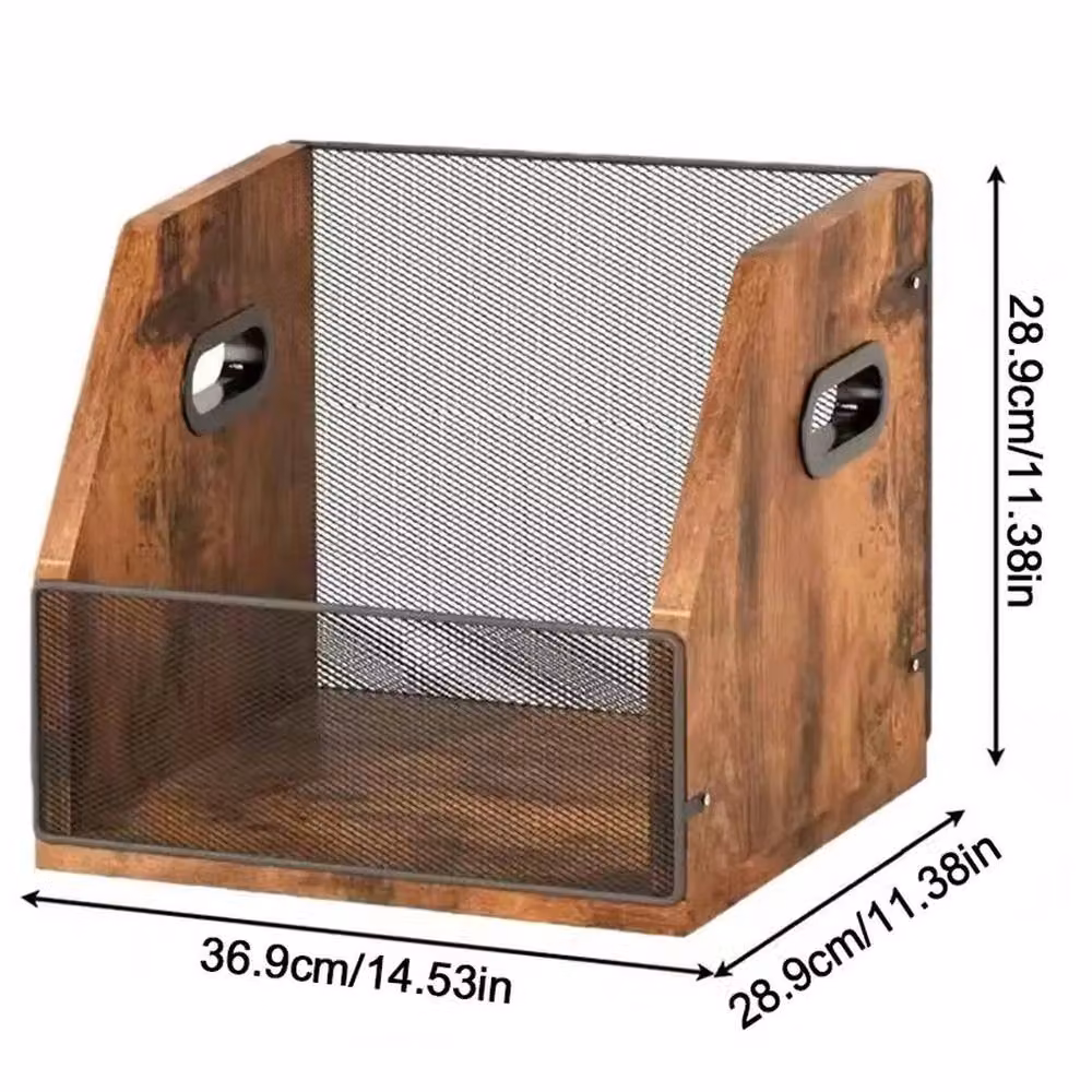 EONLION Brown Wooden Magazine and Record Storage Holder with Back Panel, W/D/H: 50 x 50 x 50 cm – 2