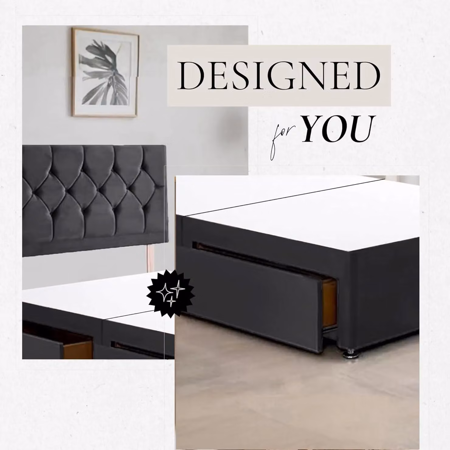Bed Time UK Ziggy Plush Velvet Divan Bed Frame with 2 Drawers and 20 inch Headboard in Black, W/D/H: 120 x 200 cm – 2