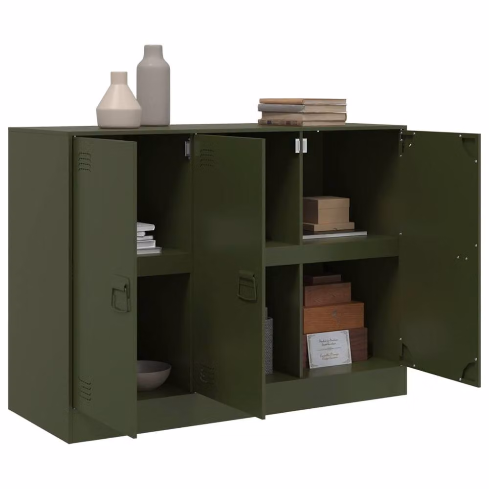 Berkfield Home Industrial Sideboard in Matt Olive Green Metal, W/D/H: 99 x 39 x 73 cm – 3
