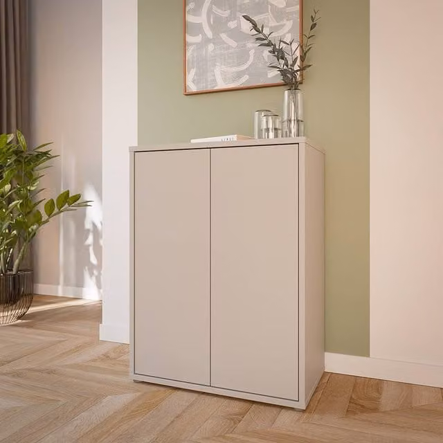 Furniture To Go Alice Springs Modern 2 Door Tall Cupboard with Internal Shelves in Matt Beige