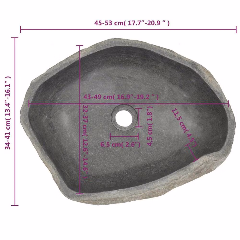 Berkfield Home River Stone Oval Basin in Black, W: 45 cm, D: 34 cm, H: 15 cm – 5