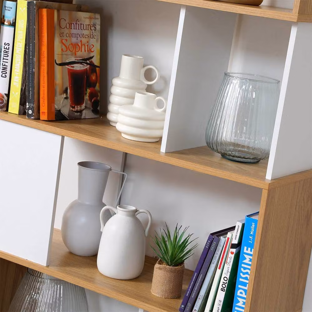 CALICOSY Modern White and Oak Bookcase, W: 80 cm, H: 173.5 cm, D: 29.5 cm – 5