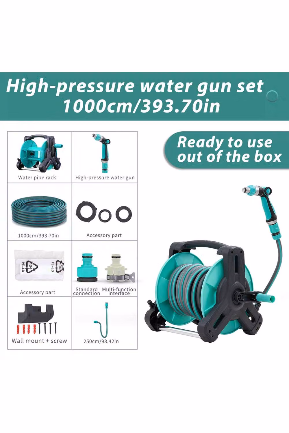 Living and Home Portable Garden Watering Hose Reel Set with Cart in Green – 3