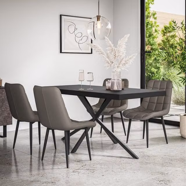 More4Homes Donni Dining Set with Black Rectangular Table and 6 Grey Nova Faux Leather Chairs