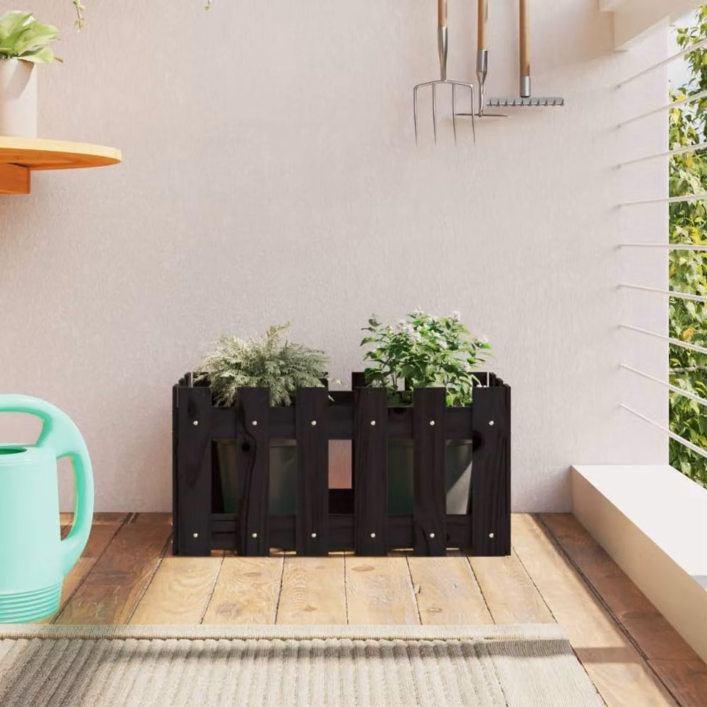 Berkfield Home Beautiful Garden Planter with Fence Design in Black, W/D/H: 60 x 30 x 30 cm – 2