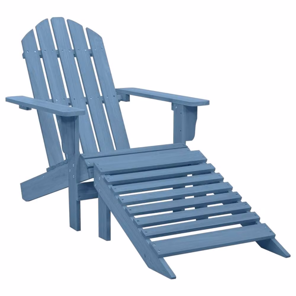 Berkfield Home Garden Adirondack Chair with Ottoman in Blue Solid Wood – 2