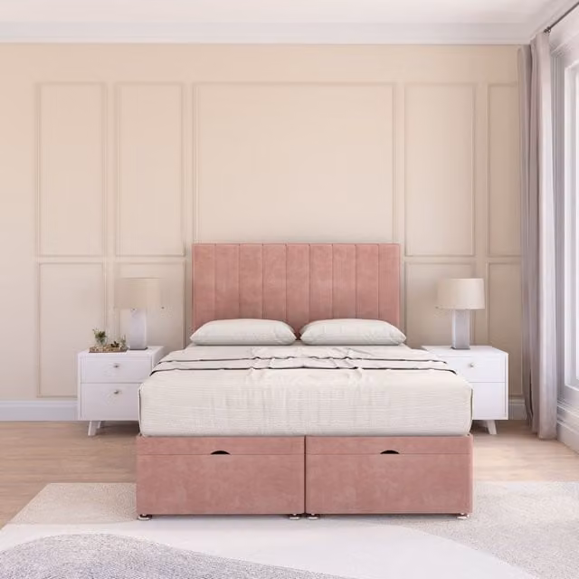 Sloomy Kansas Single Ottoman Bed with Sprung Memory Mattress and 54 Inch Floorstanding Headboard in Pink