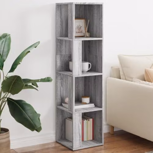 vidaXL Grey Sonoma Corner Cabinet with Hinged Doors and Internal Shelves, W/D/H: 33 x 33 x 132 cm – 2