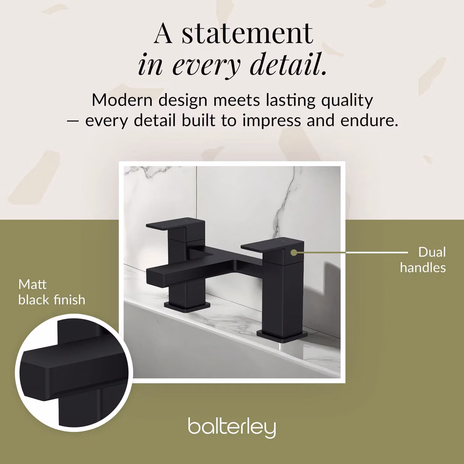Balterley Square Deck Mounted Bath Filler Tap with Dual Levers in Matt Black – 4