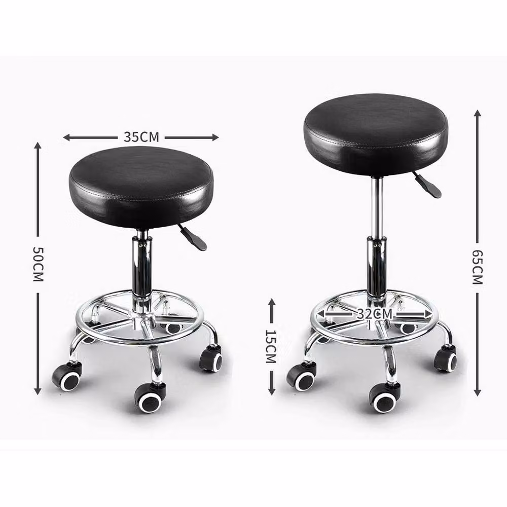 VOGREX Black Hydraulic Swivel Salon Stool with Synthetic Leather and Castors – 2