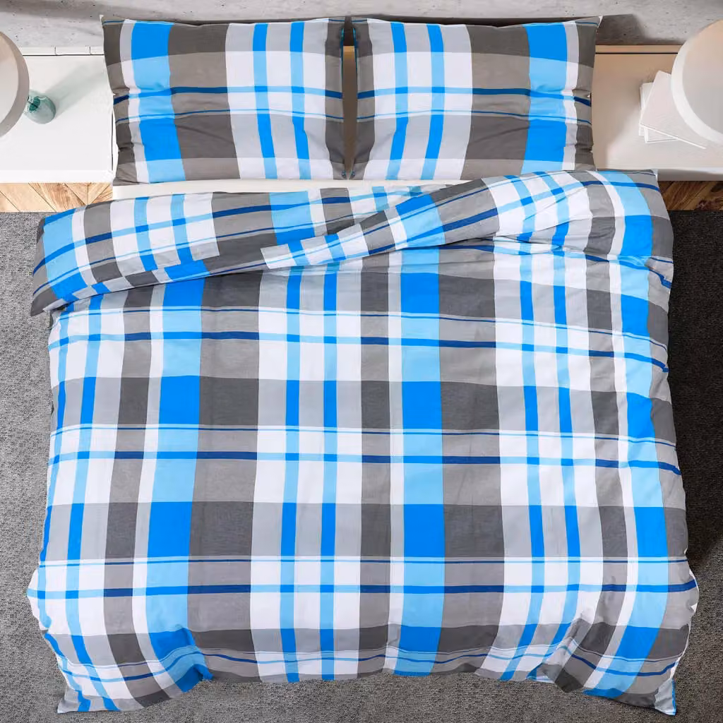 Berkfield Home Cotton Duvet Cover and Pillowcase Set in Blue and Grey, W: 140 cm, L: 200 cm – 3