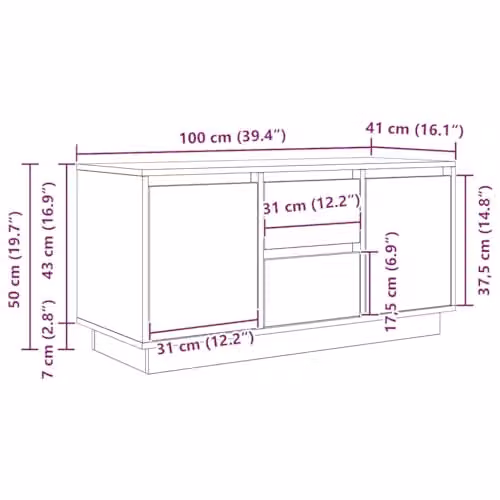 vidaXL Modern TV Cabinet in Brown Oak with Integrated LED Lighting, 2 Doors and Media Compartments, W/D/H: 100 x 41 x 50 cm – 3