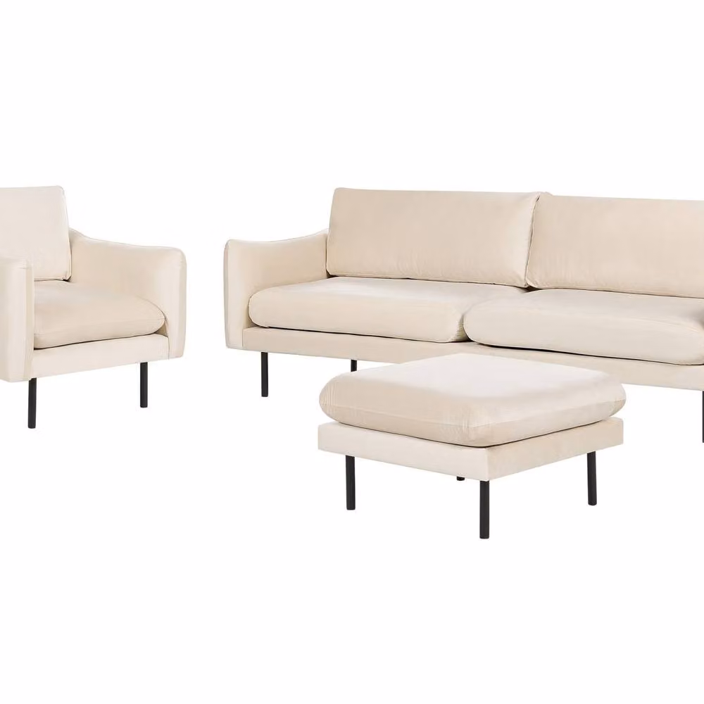 Wyld and Coco 3-Piece Industrial Living Room Set in Beige with Wood and Black Metal Legs – 2