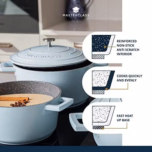 MasterClass Cast Aluminium Casserole Dish, Sky Blue, 24cm, 4 Litre – 2