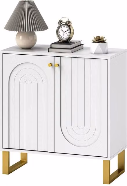 NESTLUNE Modern White Sideboard with Gold Details and Adjustable Shelves, W: 100 cm, D: 60 cm, H: 77.5 cm – 1