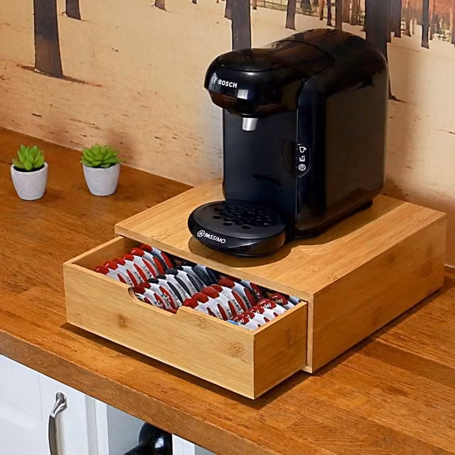 Maison & White Tassimo Coffee 64 Pod Drawer and Stand in Brown Bamboo