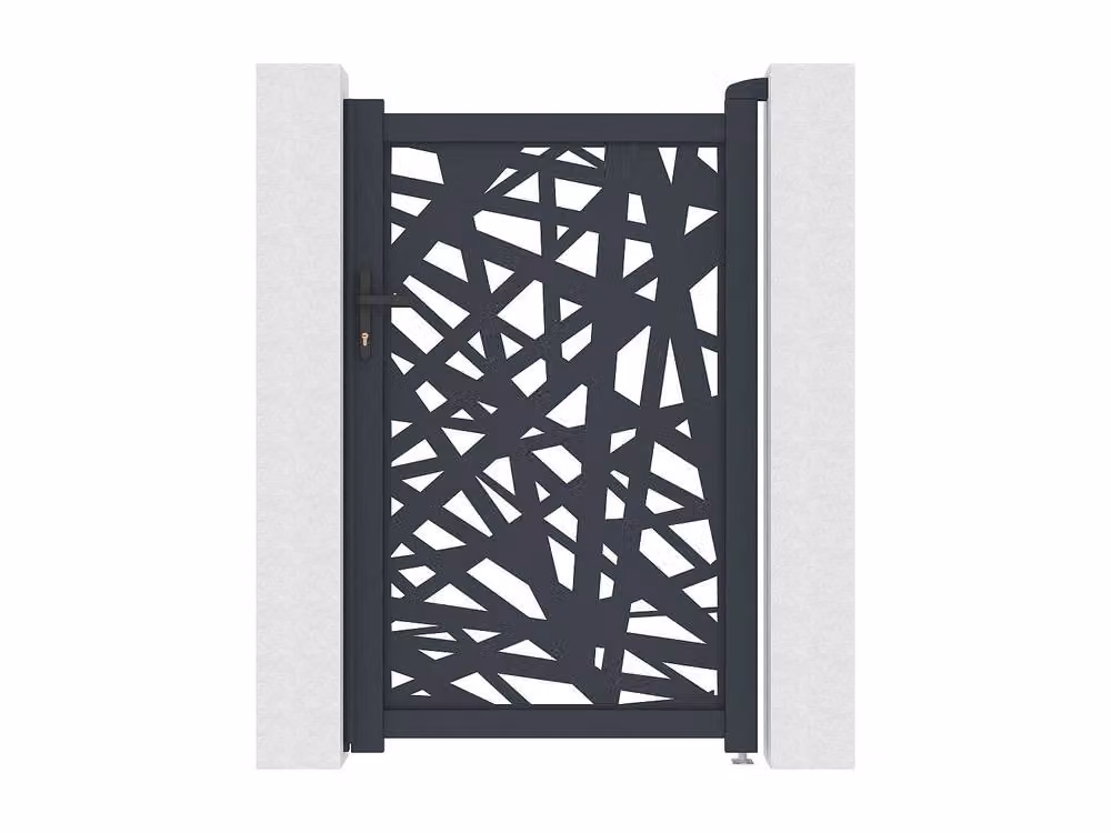 Vente-unique Aluminium Single Swing Gate with Laser-Cut Geometric Pattern in Grey, W: 103 cm, H: 166 cm – 2