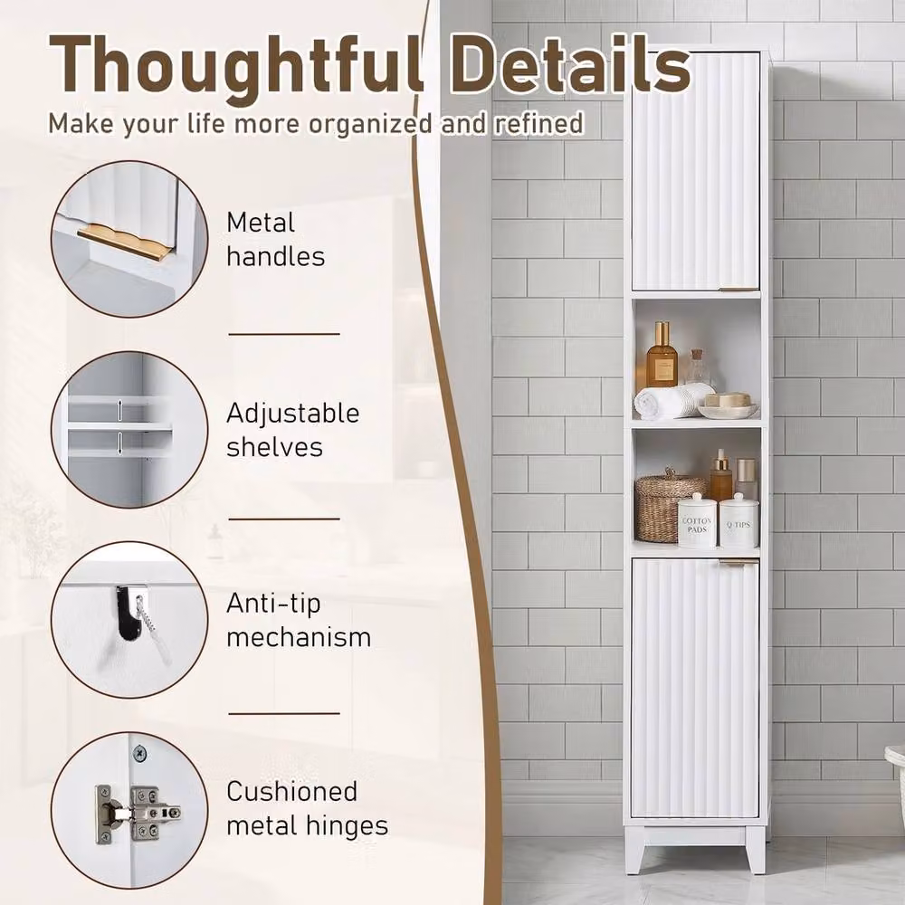FORGEVIO White Corner Bathroom Storage Cabinet with Hinged Doors and Open Shelves, W/D/H: 80 x 20 x 20 cm – 2