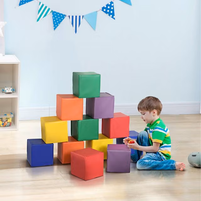 HOMCOM Soft Play Foam Stacking Blocks in Green and Multicolour for Motor and Cognitive Development