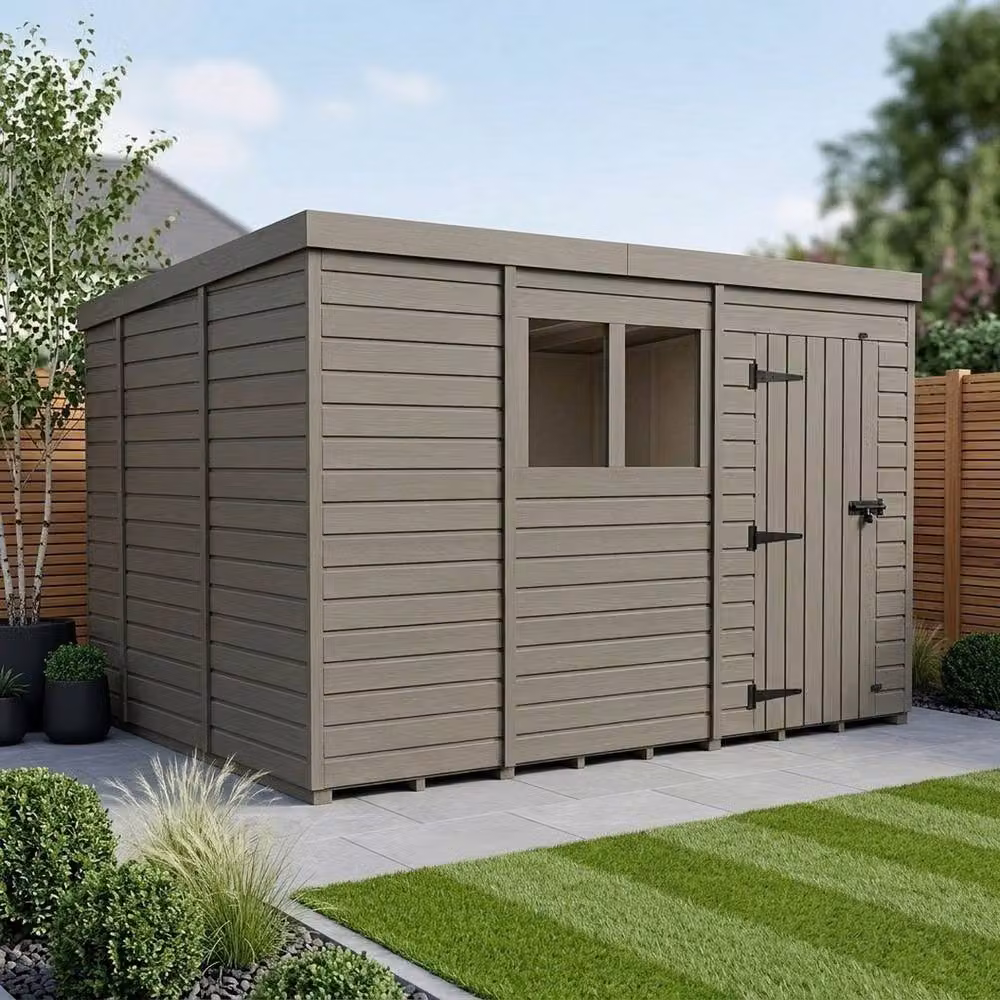 Buttercup Farm Grey Composite Pent Garden Shed with Single Door and Windows W: 396.24 cm, D: 305 cm, H: 210 cm – 2