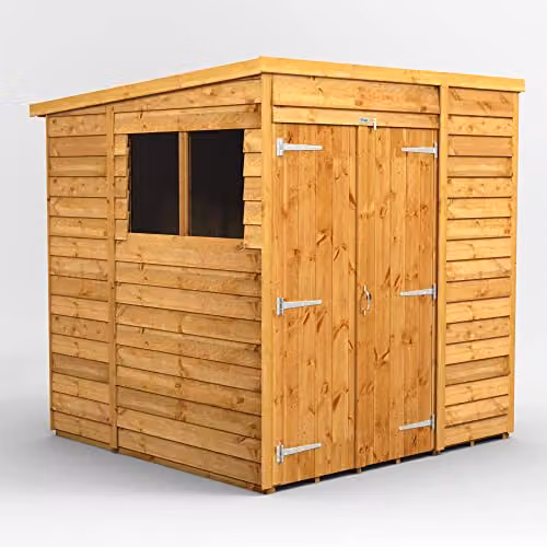 Powersheds Premium Pent Overlap Wooden Shed in Brown with Double Doors and Window – 1