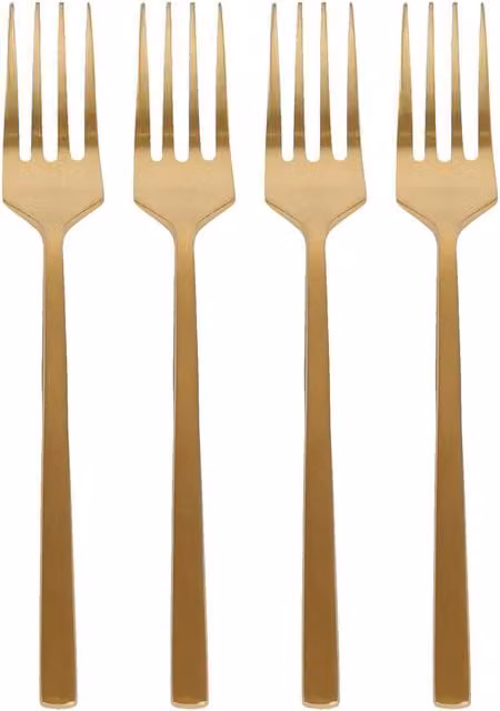 Argon Tableware Coated Stainless Steel Cake Forks in Gold, Set of 4