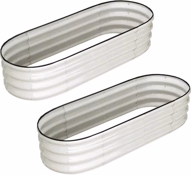 VOGREX Set of 2 Oval Galvanised Steel Raised Beds in Metallic Silver, W/D/H: 137.16 x 60.96 x 30.48 cm