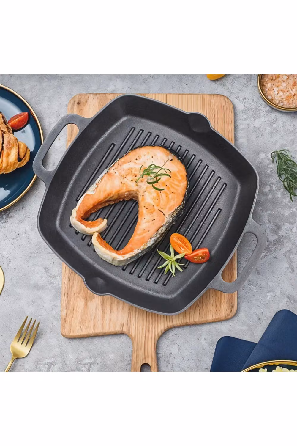 Living and Home Pre-Seasoned Cast Iron Grill Pan with Dual Handles and Pouring Spout, Black – 2