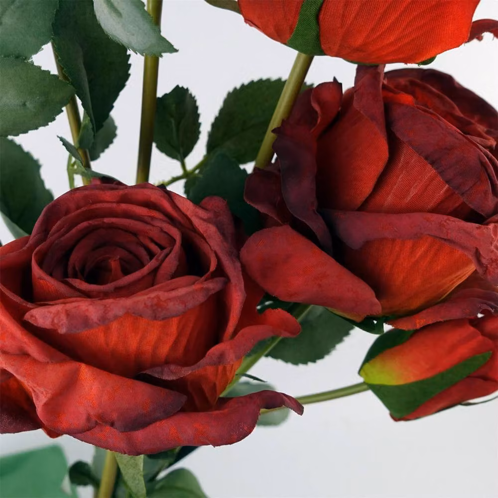 Leaf Red Rose Artificial Flower Sprays, Set of 6, 60 cm Height – 5