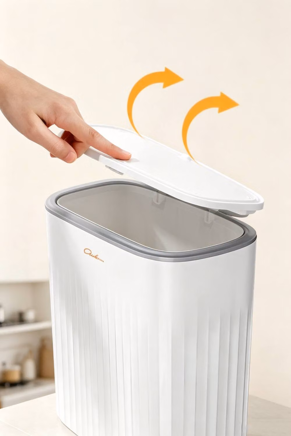 ExtraStar White Press-to-Open Wall Mounted Corner Hanging Rubbish Bin – 3