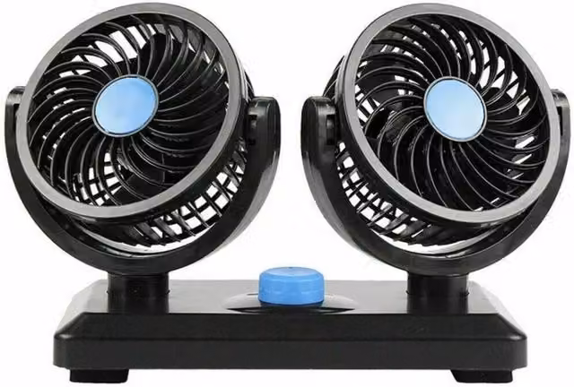 NESTLUNE 12V Twin Dash Mount Cooling Fan for Car, Van or Truck, Black – 1
